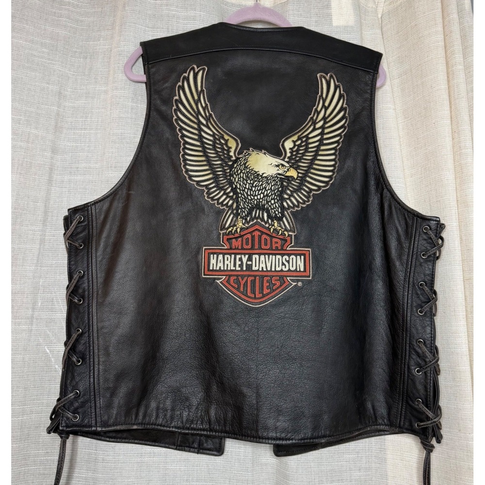 Harley-Davidson Legendary Eagle Leather Biker Vest Chain Extender Extra Large XL